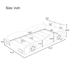 Letto a giorno moderno a forma di auto da corsa in legno, ecologico, con contenitore e ruote, per ragazzi - Product Image 6