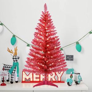 Árbol de Navidad Artificial Rojo de Lujo de 1.2m de Altura, Brillante, de PET, Decoración Moderna para Sala de Estar, Bar y Hogar - Product Image 1
