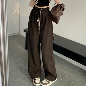 Vente directe d'usine de pantalons larges pour femmes, pantalons décontractés <span class=keywords><strong>en</strong></span> velours côtelé, pantalons à cordon avec visage souriant - Product Image 5