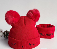 Ensemble bonnet et écharpe en tricot pour enfants de haute qualité, bonnet en polaire d'hiver, bonnet en crochet personnalisé pour nouveau-né avec pompon