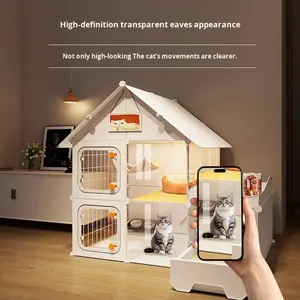 Cage d'intérieur extra large pour chat une pièce une salle une salle une salle de bain espace libre villa bac à litière toilette fermeture à bouton matière plastique - Product Image 3