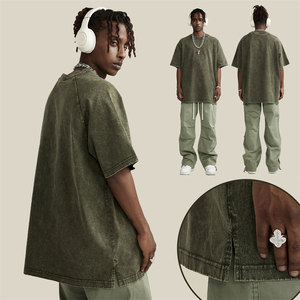 T-shirt à col rond surdimensionné de haute qualité pour hommes Logo personnalisé 100% coton tissu éponge délavé à l'acide - Product Image 3