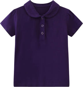 Polos à manches courtes pour filles, en coton, imprimé à pois, hauts d'école, t-shirts pour enfants, polos avec poignets ondulés pour l'école et le quotidien - Product Image 2