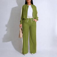 Ensemble de survêtement décontracté et sportif à rayures avec logo personnalisé, veste bomber courte zippée et pantalon large à cordon de serrage