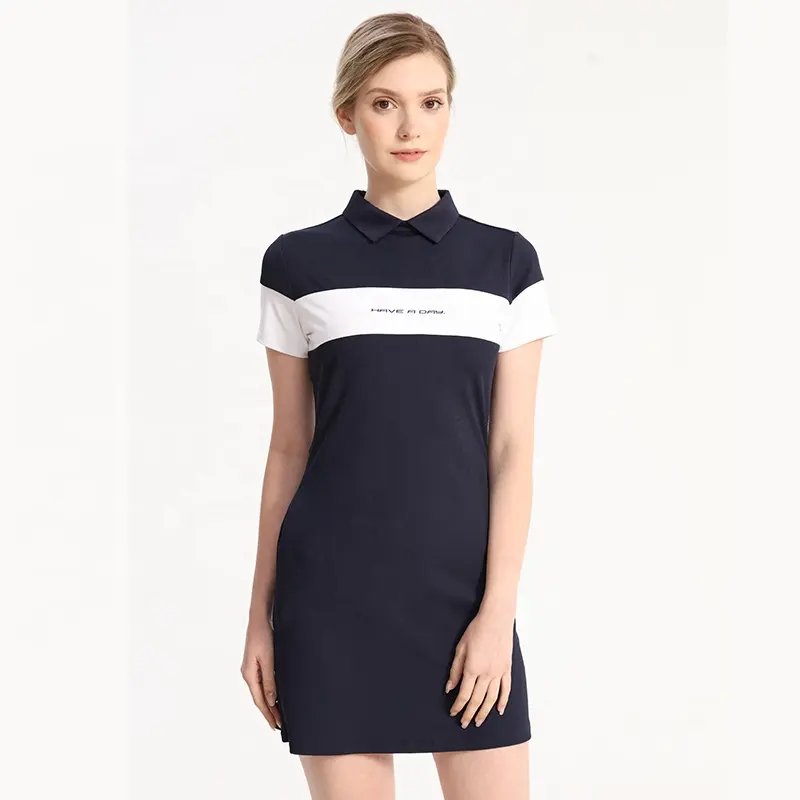 Goldo vestido feminino com logo personalizado, vestido polo de golfe liso para mulheres com secagem rápida