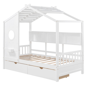 Modern Adjustable Wooden Twin Size Soft <b>Bed</b> with <b>Storage</b> Drawers and Shelf <b>White</b> - Product Image 4