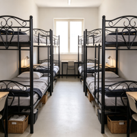 Lit superposé en acier noir au design moderne avec échelle pour dortoir et chambre à coucher