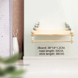 DaiRui sıcak satış duvar dekor depolama tutucu raf, çocuklar için İskandinav tarzı çift katmanlı ahşap boncuk raf yatak odası - Product Image 4