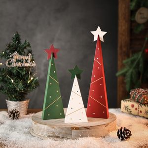 Juego de árboles de Navidad de madera, decoración de escritorio en miniatura, adorno artesanal de tres piezas, decoración navideña para mesa - Product Image 3