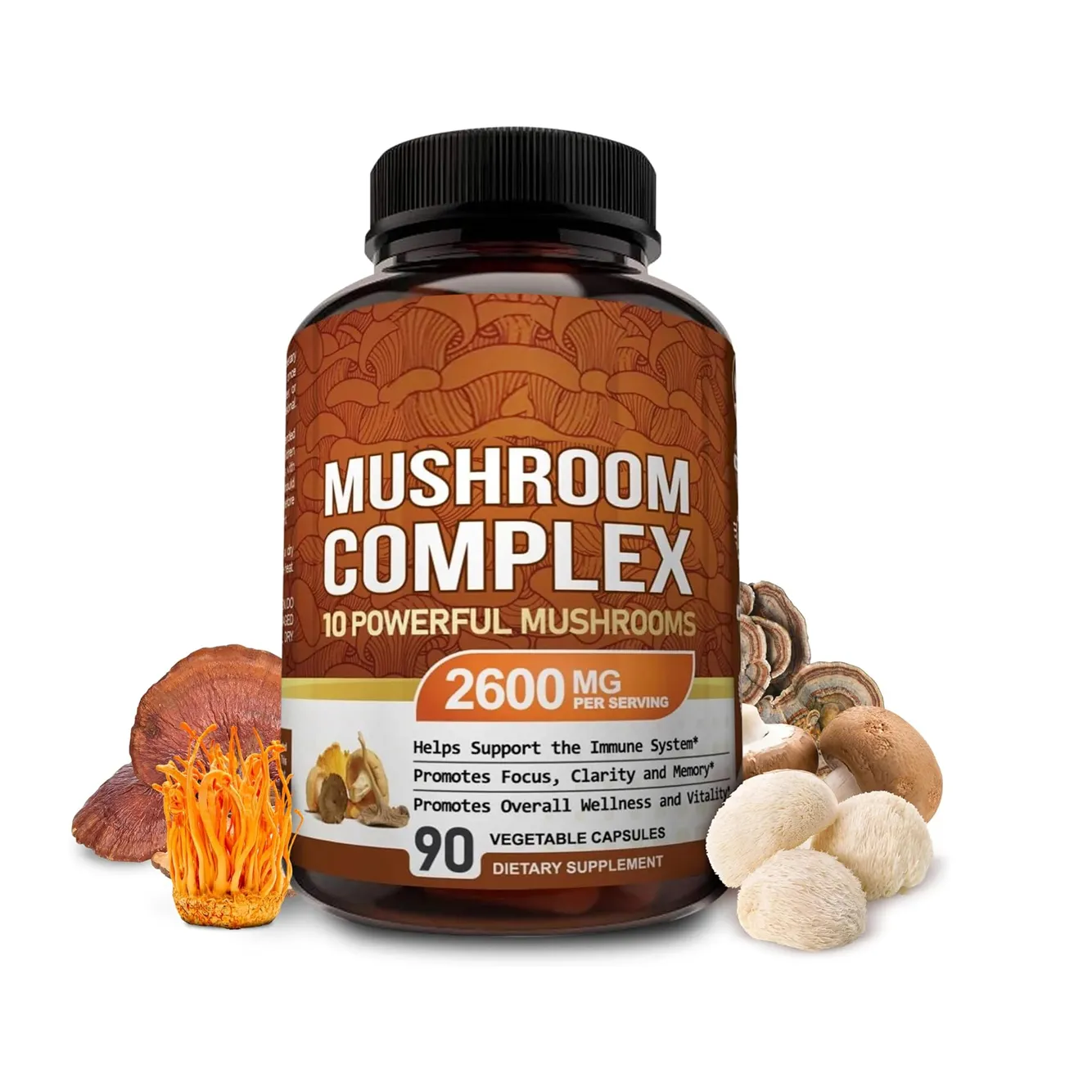 Integratore di funghi 2600mg 90 capsule 10 funghi miscela Reishi leoni criniera, Cordyceps Chaga coda di tacchino,