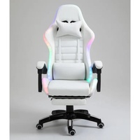 Chaise de jeu pour ordinateur PC avec LED blanches RGB, en cuir PU, Silla Gamer, chaise de jeu de course avec massage, lumières et haut-parleurs