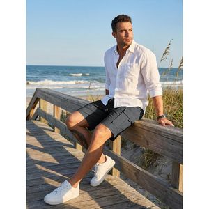 FOXA Men's Casual Cargo Shorts Elastic Waist Drawstring Summer Work Short With Multi Pockets Breathable Canvas <b>Material</b> - Product Image 5