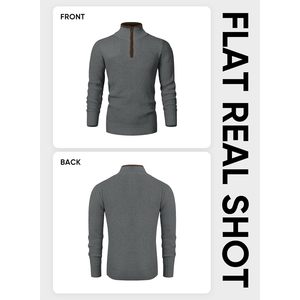 2025 hommes décontracté à manches longues quart Zip pull léger col montant Jacquard tricoté solide pull ODM approvisionnement - Product Image 6