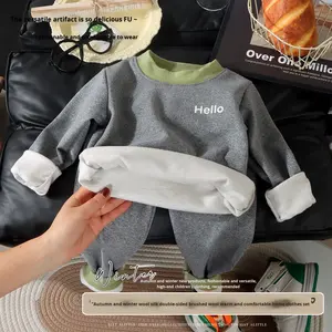 Conjunto de Pijama de Dos Piezas para Niños y <span class=keywords><strong>Niñas</strong></span>, Diseño de Bloques de Color, Ropa Interior Térmica para Otoño e Invierno, Venta al Por Mayor - Product Image 5