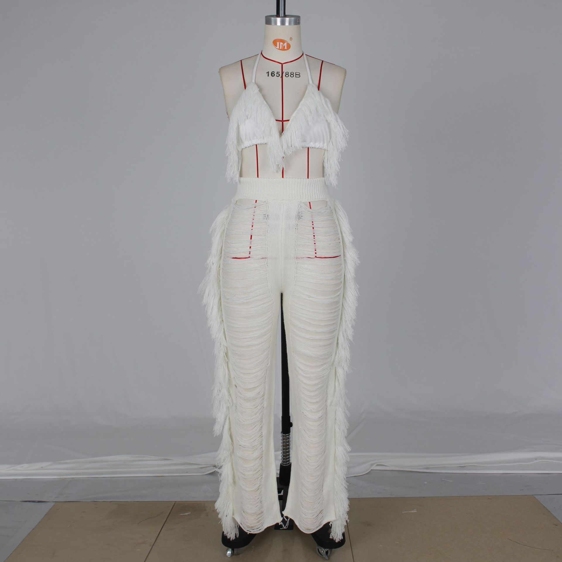 Z8191 Fashion Sexy Tassel See through Knit Outfit Women Two