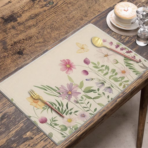 ผ้าปูโต๊ะทรงสี่เหลี่ยมผ้าลินินลายดอกไม้ปรับสีได้แผ่นรองจานฉนวนกันความร้อนพิมพ์ลายใบไม้ผีเสื้อสำหรับรับประทานอาหาร - Product Image 3