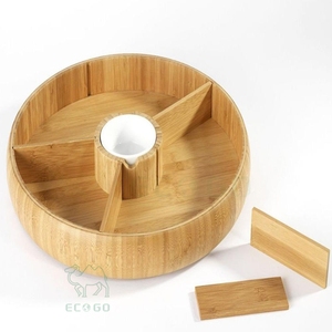 ถาดขนมไม้ไผ่ทรงกลมแบบมีช่อง  ผิวเคลือบเงา  ออกแบบตามสั่งสำหรับของว่างและขนมในงานปาร์ตี้ - Product Image 2