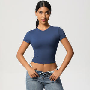 Ropa de Yoga Ajustada de Manga Corta para Mujer, Informal, Versátil y Transpirable para Correr, Fitness, Yoga de Manga Corta Cosida - Product Image 1