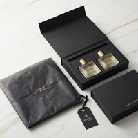 Ensemble d'emballage de parfum noir de luxe sur mesure, boîte rigide pliable à fermeture magnétique avec insert personnalisé