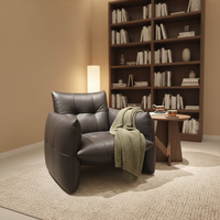Fauteuil simple en bois et cuir pour salon moderne, canapé de luxe en cuir véritable italien