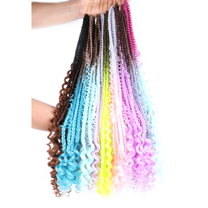 Trenzas <span class=keywords><strong>de</strong></span> Cabello Estilo Bohemio <span class=keywords><strong>de</strong></span> Crochet, Estilo Goddess Locs, Despeinadas, con Ombre Rizado, Pre-enlazadas, Sintéticas, Estilo Boho, 3x <span class=keywords><strong>River</strong></span> Box Braids - Product Image 2