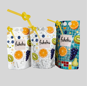 Custom Printed Smoothie/Ice for Pop <b>Pouch</b> Bag Zipper Handle Juice Container Plastic Straw Frosted Stand-Up Beverage Plastic Bag - Product Image 6