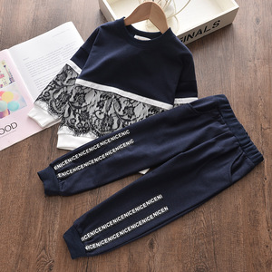Ensemble de vêtements pour filles 2022, sweat-shirt à manches longues en dentelle + pantalon à lettres, ensemble 2 pièces pour le printemps et l'automne - Product Image 3