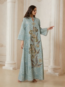 Abaya Eid para Mujer, Vestido Maxi hasta el Tobillo, Económico, Tul Bordado de Irak, Transpirable, Estampado, Tradicional Musulmán Islámico - Product Image 6
