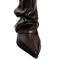 Bottines tendance à bout pointu et talon aiguille, mi-mollet, plissées, doublure en daim, automne-hiver, chaussures sexy pour femmes, QuiteS New