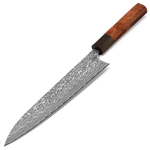Cuchillo de chef japonés Gyuto Damascus Bunka de diseño estético, hecho de acero damasco con mango octogonal de madera. - Product Image 3