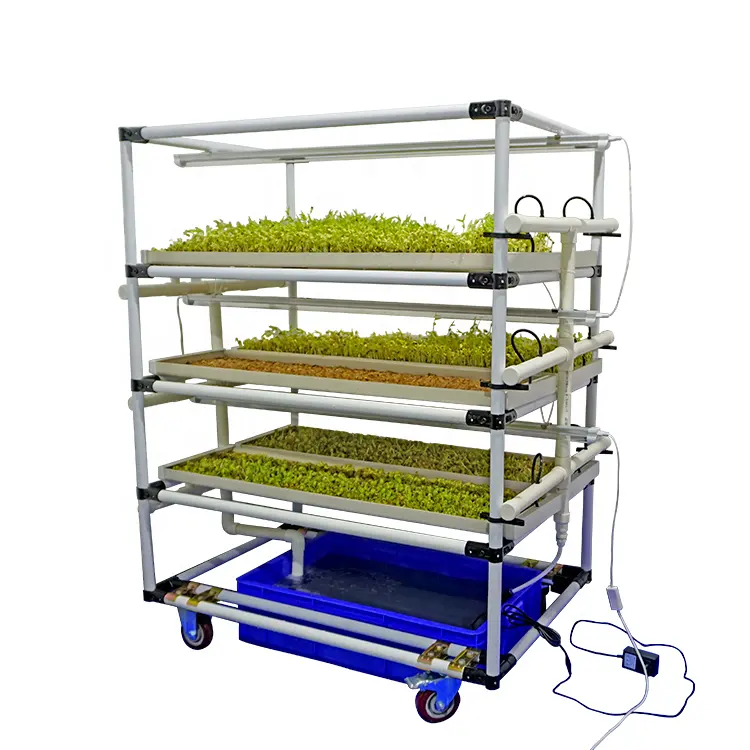 2023 new microgreens growing system seedling rack with LED hydroponics growing lamps