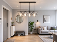 Suspension industrielle linéaire à 4 lumières, cadre en fil métallique noir géométrique, douille chromée E27, pour îlot de cuisine et salle à manger