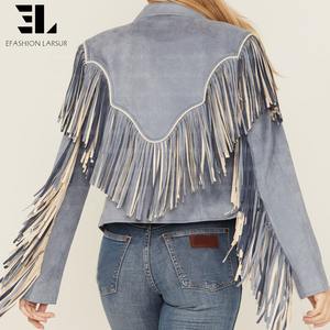 LARSUR Özel Üretim Suni Süet Saçaklı Püsküllü Ceket Batı Tarzı Bomber Kısaltılmış Uzun Kollu Motosiklet Yarışı Süet Ceket Kadın - Product Image 6