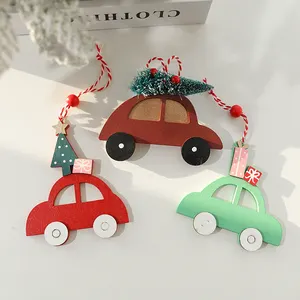 Decoration Wooden Red Car And Tree ShapeXmas Party Decor Ornaments Christmas Decoration Wooden Decorative Pendant Christmas Tree Pendant