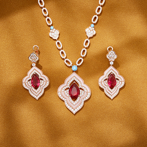 <span class=keywords><strong>Yezi</strong></span> Damen exquisite zweiteilige Set lange Halskette Ohrringe eingelegt rosa Perlen modische Partys Engagements Jubiläen - Product Image 4