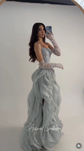 Ruolai HL748 Abito <span class=keywords><strong>da</strong></span> Sera Elegante e Lussuoso <span class=keywords><strong>da</strong></span> Donna, Linea A <span class=keywords><strong>con</strong></span> Spalline Sottili in Chiffon e <span class=keywords><strong>Volant</strong></span> - Product Image 6