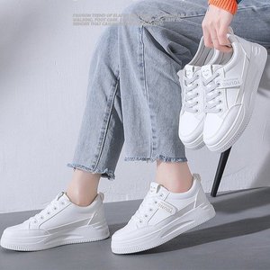 <span class=keywords><strong>Zapatillas</strong></span> de Tenis de Cuero PU para Mujer Zapatos Casuales de Caña Baja con Cordones Cómodos Zapatos Planos Blancos para Dama y Chica Sneakers para Mujer - Product Image 5