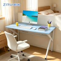 Bureau d'écriture minimaliste pour personnel de bureau, en métal et acier avec pieds en K, table d'ordinateur en bois grainé