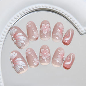 30 pièces de faux ongles amovibles, style européen et américain INS, élégants, avec effet de perle dégradée, de perle nacrée et de bulle de glace en forme de lys 3D - Product Image 3