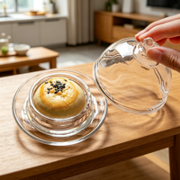 Pot à beurre rond en verre transparent durable 2026 pour cuisine domestique, avec couvercle à poignée, portable, chauffable, pour beurre et desserts