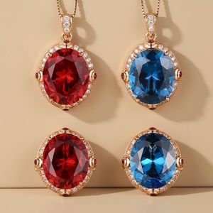 Ensemble de bijoux tendance en or 14 carats plaqué or rose, cuivre écologique, imitation rubis et saphir taille ovale, comprenant des bagues et un collier TU - Product Image 4