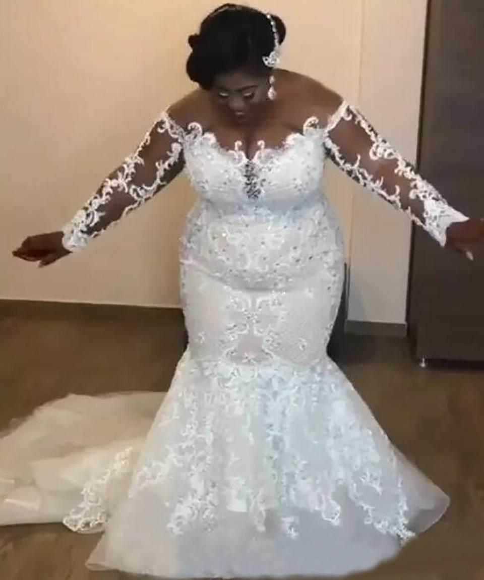 ON476 Plus Size off the Shoulder Sheer Long Sleeves Mermaid Wedding Dresses Bridal Gowns Tulle Wedding Vestidos Custom ON476 Plus Size off the Shoulder Sheer Long Sleeves Mermaid Wedding Dresses Bridal Gowns Tulle Wedding Vestidos Custom