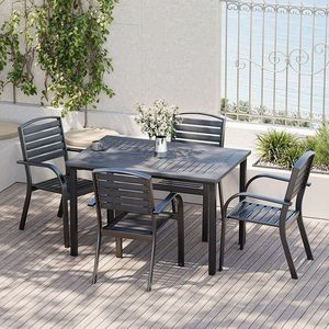 2025 phổ biến hiện đại màu đen Patio bàn ghế không thấm nước vườn bộ với <span class=keywords><strong>WPC</strong></span> đồ gỗ ngoài trời cho Sân khách sạn công viên - Product Image 2