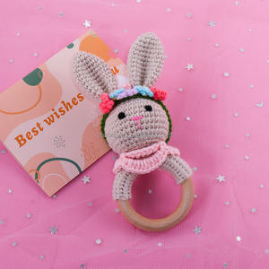 Bois bio coton <span class=keywords><strong>licorne</strong></span> Crochet hochet dinosaure animaux en peluche enfant jouets mordant <span class=keywords><strong>anneau</strong></span> musique Shaker - Product Image 2