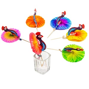 Paper Cocktail Umbrellas With Skewers For Cake Decor Birthday Party Supplies Colorful Round Paper Umbrella Toppers - Product Image 5
