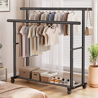 Porte-vêtements sur roulettes à double barre, support à vêtements portable autoportant en métal robuste pour chambre et salon, noir