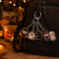 Porte-clés en acrylique direct usine pour Halloween, breloques fantômes, citrouilles et chats noirs mignons, vente en gros pour les fêtes et les magasins de cadeaux