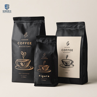 Sacs d'emballage pour café noir et doré de qualité alimentaire avec logo personnalisé, valve et fermeture éclair, pour petits grains de café, 12 oz, 500 g, Doypack
