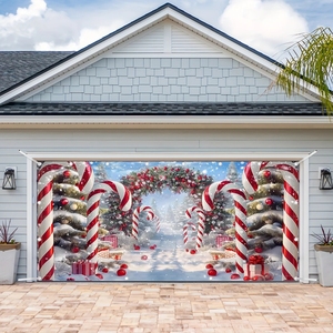 Bannière de Noël pour porte de <span class=keywords><strong>garage</strong></span>, Père Noël avec boîtes cadeaux, scène d'atelier avec sapin de Noël, housses de porte de <span class=keywords><strong>garage</strong></span> personnalisables, décoration de fête - Product Image 6