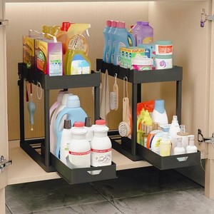 Organisateur de tiroir double couche pour cuisine avec étagère, solution de rangement pour comptoir et sous évier - Product Image 3